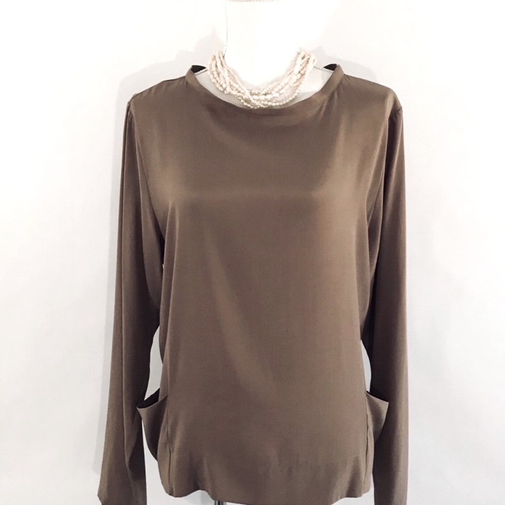 SIBEL SARAL Silk Brown Long Sleeve Relaxed Fit Top